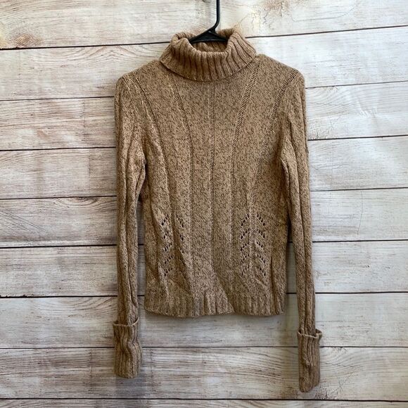 EXPRESS WOOL BLEND TURTLENECK SWEATER IN TAN - Picture 1 of 5